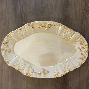 Rare Capodimonte Platter iridescent Ivory/gold luster perfect